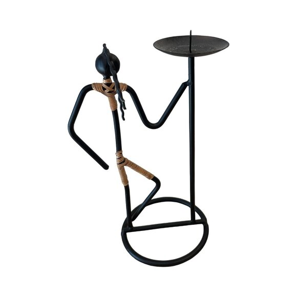 Vintage MCM Laurids Lonborg (?) Tribal Man Iron Rattan Candlestick Sculpt Art - Picture 6 of 7